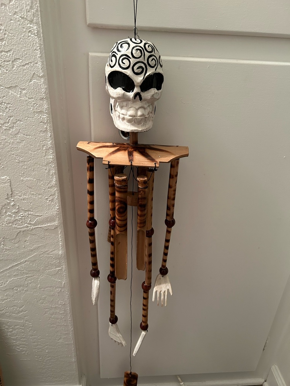 Bamboo Skeleton Skull Wind Chime Wall Hanging